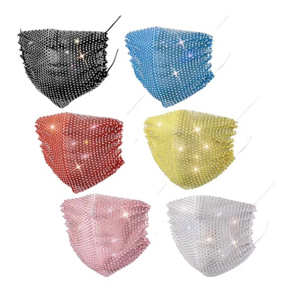 Sequin Mesh Mask Rhinestone Mask Mesh Face Masks Multicolor Crystal Diamond Mask